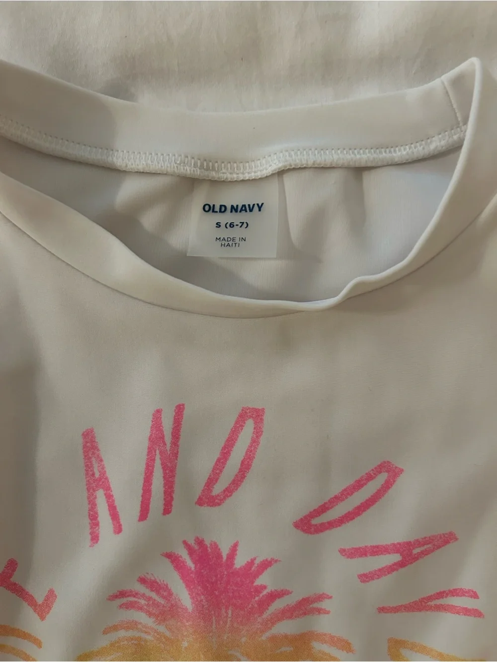 Old Navy Cream Long Sleeve Graphic Tee with Pink Yellow Green Palm